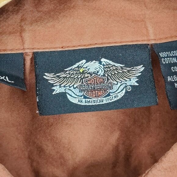 Harley Davidson Embroidered Rust Orange Button Down Top - Picture 13 of 15
